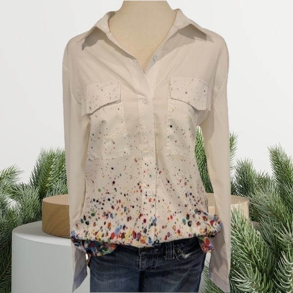 BELLE Lily Long Sleeve Button Down With Rainbow Colors Size M - Picture 3 of 14